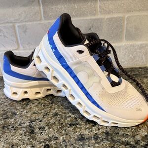 On Running Cloudmonster Women's White and Blue Athletic Shoes